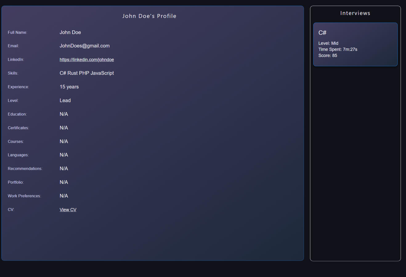 Public profile with AI interview